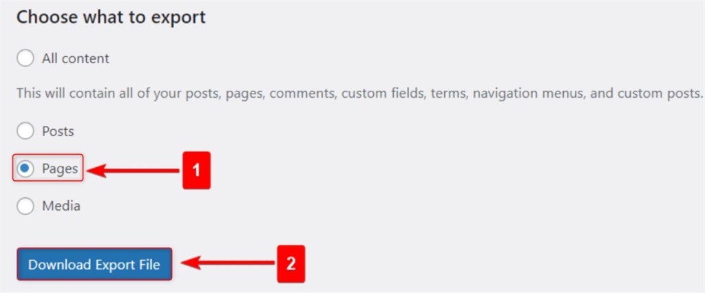 Using the WordPress Export Tool