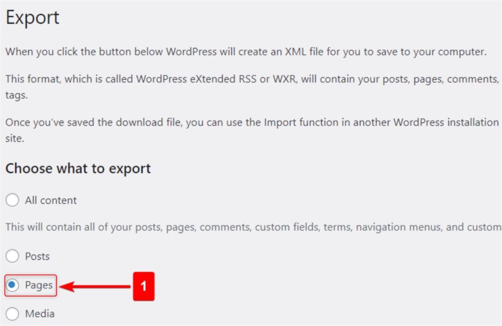Using the WordPress Export Tool