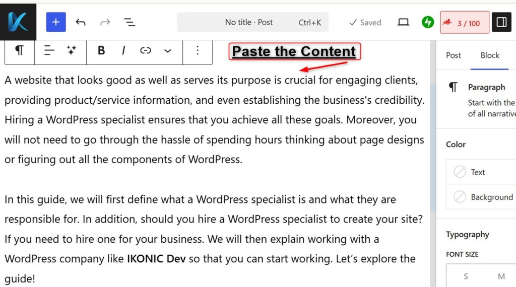 paste the content